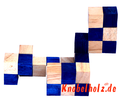 Lösung des Snake Cube Level Box blau Schritt 4 der Holz Puzzle Anleitung