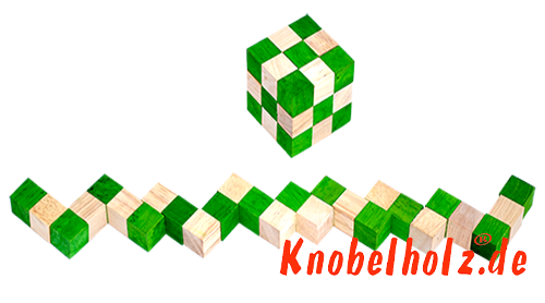 Snake Cube green, der Schlangenwürfel grün der 6 Level Puzzle Geschenk Box aus Holz Line up