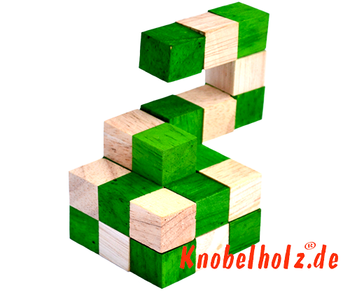 Anleitung des Snake Cube Puzzle Grün der Level Box Schritt 6 der Lösung des Puzzle aus Samanea Holz