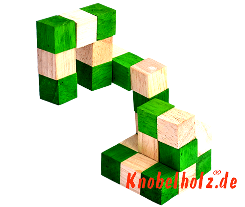 Anleitung des Snake Cube Puzzle Grün der Level Box Schritt 4 der Lösung des Holzpuzzle