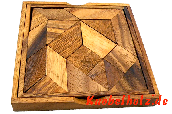 Tangram 14 Teile Box mit Vorlagen Holzpuzzle mit über 1200 Möglichkeiten Variante in Monkey Pod Box