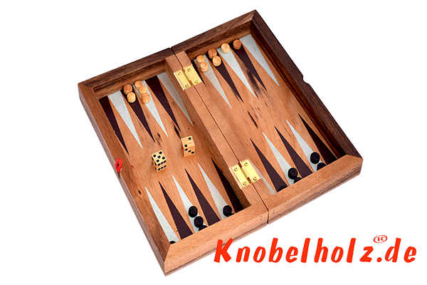 Backgammon Würfelspiel in der smal Reise Version in Samanea Holz Unterhaltungsspiel für 2 Spieler , Spielbrett mit den Maßen 11,4 x 22,5 x 4,5 cm