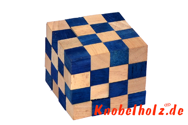 Cobra Cube blauer Schlangenwürfel 4x4x4 3D Puzzle für eine Person in den Maßen 6,0 x 6,0 x 6,0 cm, samanea wooden puzzle brain teaser