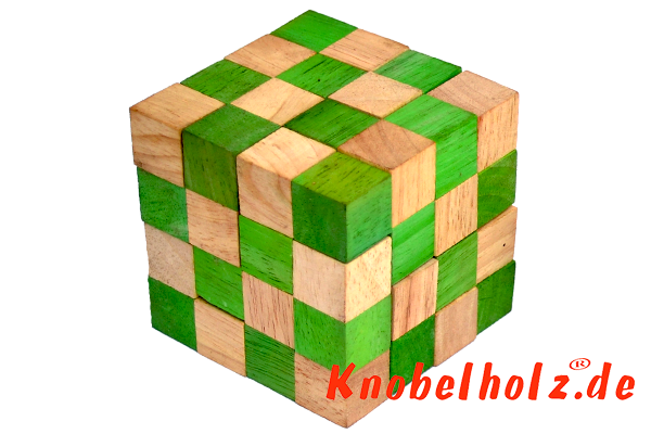 Cobra Würfel Snake Cube grün Schlangenwürfel 4x4x4 large 3D Puzzle für eine Person in den Maßen 8,0 x 8,0 x 8,0 cm, samanea wooden puzzle brain teaser