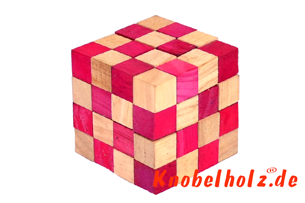 Cobra Cube roter Schlangenwürfel 4x4x4 3D Puzzle für eine Person in den Maßen 6,0 x 6,0 x 6,0 cm, samanea wooden puzzle brain teaser