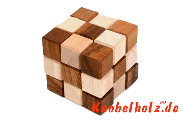 Fancy Snake Cube Schlangenwürfel medium 3D Puzzle für eine Person in den Maßen 6,0 x 6,0 x 6,0 cm, samanea wooden puzzle brain teaser