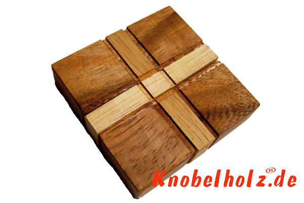 Flying Cross Puzzle aus Holz brain teaser Tricky Puzzle in den Maßen 13,0 x 12,8 x 2,8 cm, monkey pod puzzle