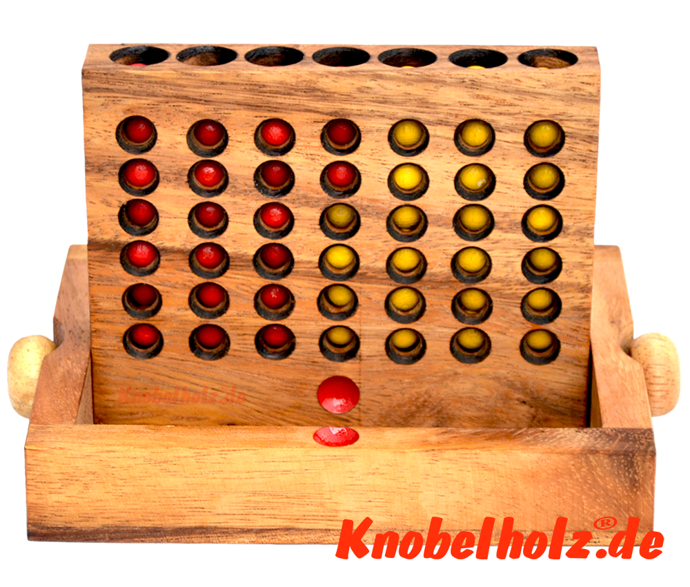 Vier und Du gewinnst, Bingo 4 Box Strategiespiel Connect Four Samanea Holzspiel für 2 Spieler mit den Maßen 19,5 x 15,5 x 3,5 cm, connect 4 in wooden box Monkey Pod