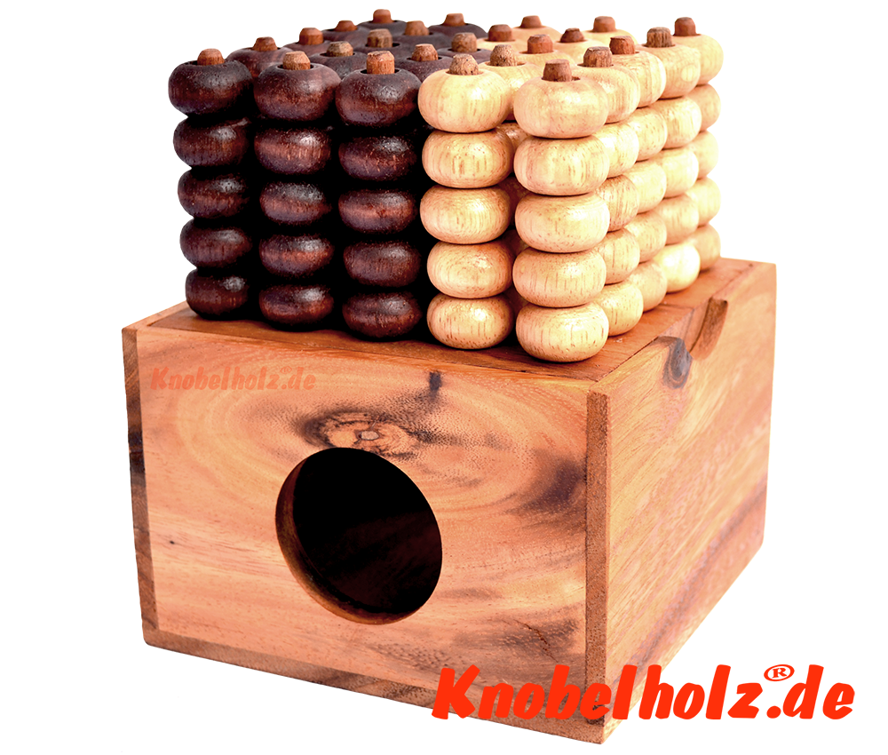 Connect Four 5x5 Bingo 3D Raummühle Box Strategie Samanea Spiel für 2 Spieler mit den Maßen 14,2 x 14,2 x 9,7 cm, connect 4 in wooden box Monkey Pod