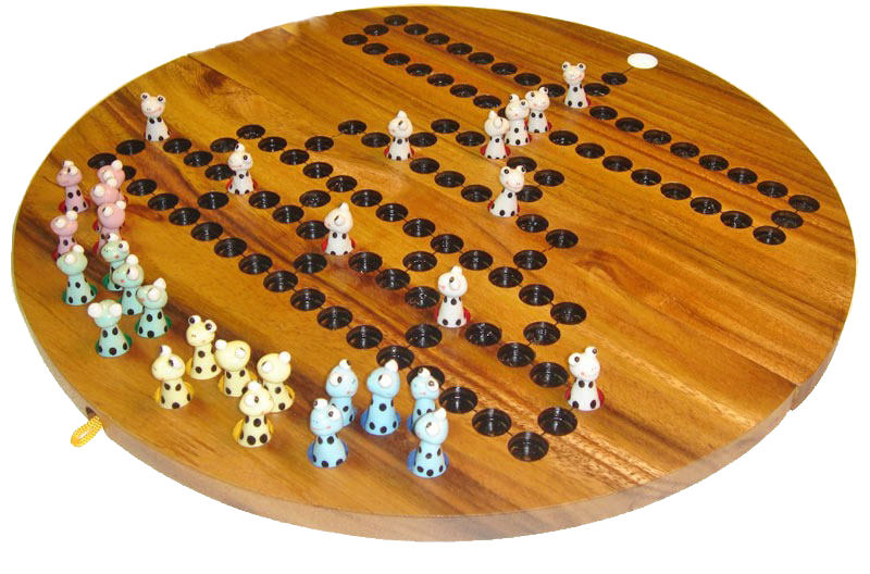 Barrikade Frog, Blockade Würfelspiel aus Samanea Holz mit den Maßen 39,0 x 39,0 x 3,5 cm , barricade wooden game board round monkey pod