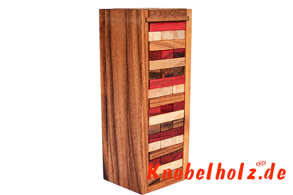 Wobbly Game Tower Color mit Würfel Wackelturm medium farbig Spielspass für die ganze Familie in den Maßen 24,0 x 7,8 x 7,2 cm, Stapelturm Würfel medium tower samanea wooden game