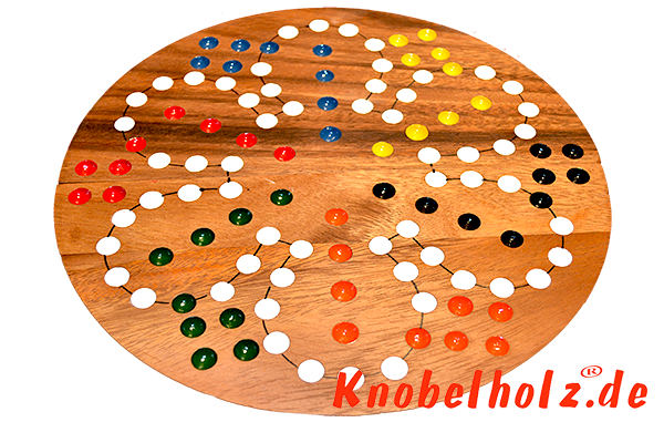Ludjamgo 6 und nach Haus Würfelspiel Rund für 6 Spieler mit der ganzen Familie in Maßen 32,0 x 32,0 x 3,5 cm, ludo bord balls samanea wooden game
