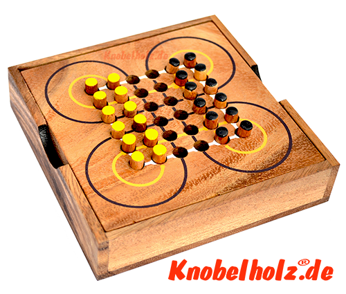 Surakarta Strategiespiel, Knobelholz Spielebox mit Steckern mit Maßen 13,5 x 13,5 x 3,0 cm, Strategy Surakarta samanea wooden game