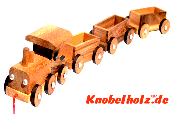 Kinder Eisenbahn Zug Puzzle aus Holz Holzzug mit Anhänger, Kinder Puzzle, Geduld Puzzle, Holzspiel in den Maßen 25,0 x 6,8 x 9,0 cm, samanea brain teaser puzzle