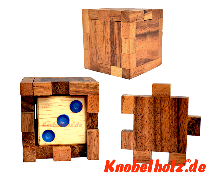 hide dice puzzle, der würfel in dem Holzwürfel als Kinderpuzzle mit 7 Teilen in den Maßen 6,0 x 6,0 x 6,0 cm samanea , monkey pod