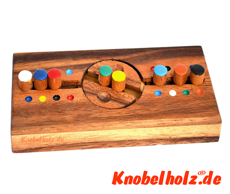 secret color code puzzle change color holspsiel, knobelaufgabe aus holz mit den Maßen 14,5 x 7,0 x 3,5 cm samanea holz monkey pod puzzle