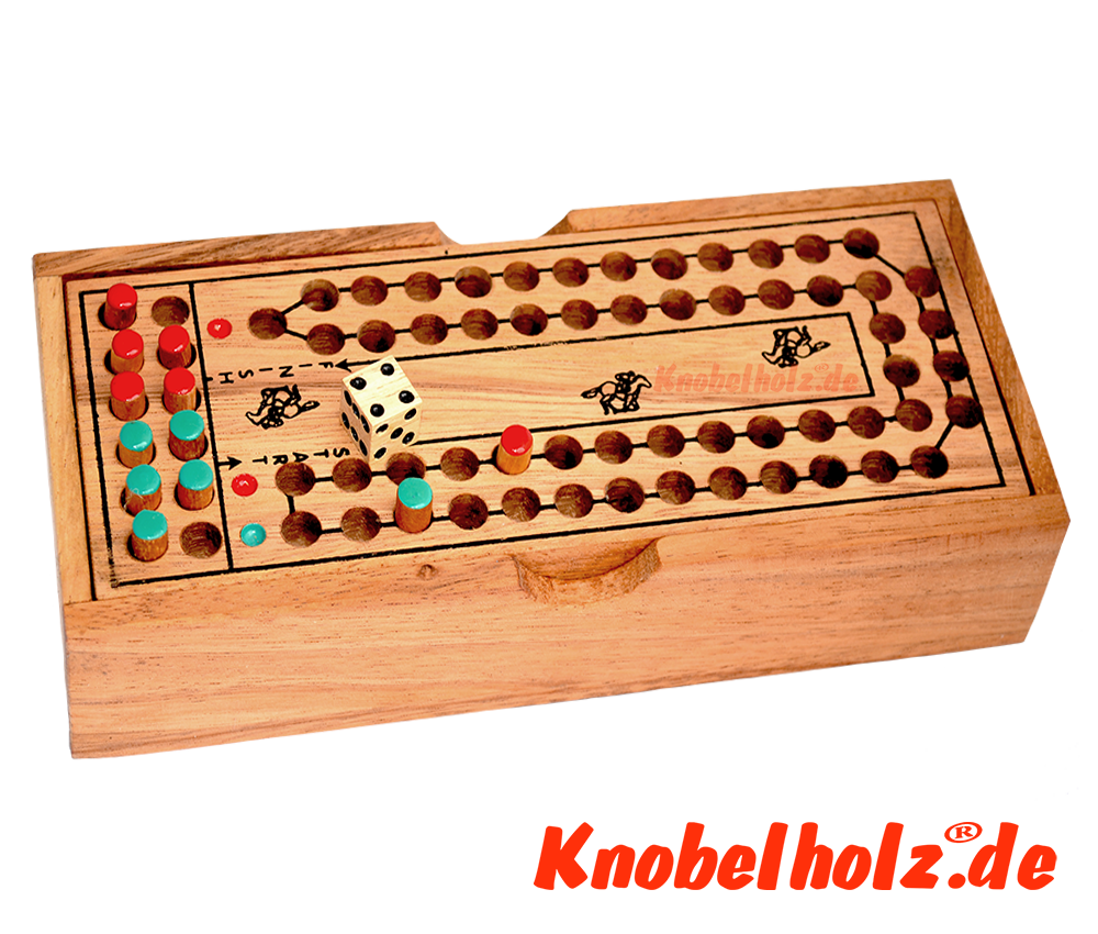 Pferderennen ein Würfelspiel für 2 Spieler mit den Maßen 20,4 x 8,4 x 3,7 cm , horse race game for 2 player samanea wooden dice game