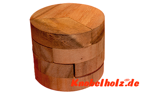 Radius large Holzpuzzle 3D Zylinder Puzzle mit 4 Holzteilen, IQ Puzzle, Geduld Puzzle, Denkspiel in den Maßen 10,5 x 10,5 x 6,5 cm, monkey pod teaser