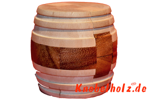 Diamond Barrel Fass 3D Puzzle mit Holzteilen für eine Person in den Maßen 5,8 x 5,8 x 7,0 cm, samanea wooden puzzle brain teaser