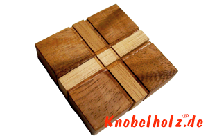 Flying Cross Puzzle aus Holz brain teaser Tricky Puzzle in den Maßen 13,0 x 12,8 x 2,8 cm, monkey pod puzzle