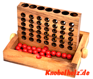Vier und Du gewinnst mit Kugeln und Box aus Holz Strategiespiel Vier Gewinnt Samanea Holzspiel für 2 Spieler mit den Maßen 19,5 x 15,5 x 3,5 cm, connect 4 in wooden box Samanea
