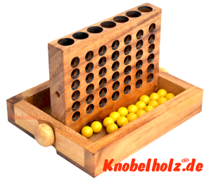 Vier und Du gewinnst, Bingo 4 Box Strategiespiel für 2 Spieler, Vier Gewinnt Samanea Holzspiel für 2 Spieler mit den Maßen 19,5 x 15,5 x 3,5 cm, connect 4 in wooden box Monkey Pod