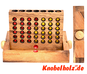Vier in einer Reihe, Bingo 4 Box Strategiespiel Connect Four Samanea Holzspiel für 2 Spieler mit den Maßen 19,5 x 15,5 x 3,5 cm, connect 4 in wooden box Monkey Pod