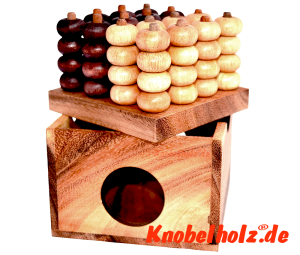 Raummühle Box 4x4, 3D Bingo, Vier gewinnt Samanea Box Strategiespiel für 2 Spieler mit den Maßen 12,0 x 11,8 x 8,2 cm, connect 4 in wooden box Monkey Pod