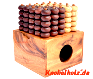 Viererreihe 5x5 Bingo 3D Raummühle Box, Vier Gewinnt Strategie Spiel Samanea Box mit den Maßen 14,2 x 14,2 x 9,7 cm, connect 4 in wooden box Monkey Pod