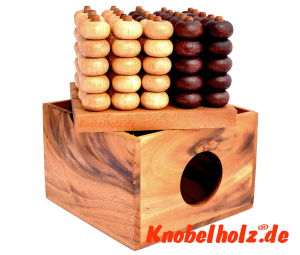 Viererreihe 5x5 Bingo 3D Raummühle, Vier gewinnt Box Strategie Samanea Spiel für 2 Spieler mit den Maßen 14,2 x 14,2 x 9,7 cm, connect 4 in wooden box Monkey Pod