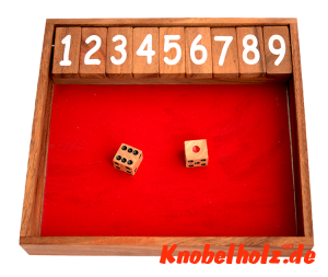 Shut the Box das Klappenspiel bis 9 als  Spielbox in Monkey Pod Holz, shut the box samanea wooden dice game