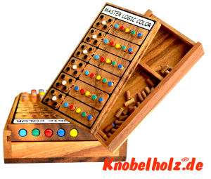 Master Logic Color, Superhirn, Farben raten, Logikspiel in Holzbox in den Maßen 20,8 x 11,5 x 4,5 cm, samanea wooden game