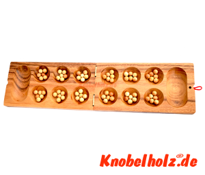 Kalaha afrikanisches Bohnenspiel, Mancala Strategiespiel in Holzbox in den Maßen 24,8 x 13,2 x 4,8 cm, mancala samanea wooden game