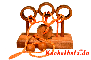 Gordion Bridge Schnurpuzzle aus Holz zum knobeln für eine Person in den Maßen 6,0 x 11,8 x 10,5 cm, monkey pod puzzle