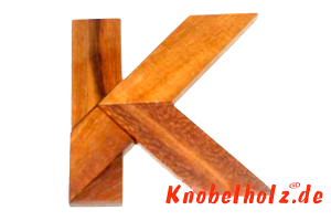 K Puzzle Buchstaben Holzpuzzle K Wooden Game Tangram mit 5 Holzteilen in den Maßen 7,6 x 6,8 x 2,0 cm, samanea brain teaser
