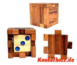 hide dice puzzle, der würfel in dem Holzwürfel als Kinderpuzzle mit 7 Teilen in den Maßen 6,0 x 6,0 x 6,0 cm samanea , monkey pod
