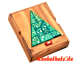 Weihnachtsbaum Puzzle in Holzbox als Weihnachtsgeschenk um einen Tannenbaum selber zu puzzeln in Maßen 18,0 x 15,0 x 3,2 cm samanea Holzpuzzle monkey pod