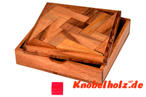 Red Cube Puzzle Box Holz Knobelaufgabe in Holzbox mit den Maßen 13,0 x 13,0 x 2,8 cm samanea wooden brain teaser 