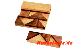 Schokoladen Sandwich Holzpuzzle mit 6 Teilen Interlock Puzzle in den Maßen  10,2 x 10,2 x 3,5 cm samanea wooden brainteaser