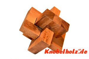 Seemanns Holzknoten Holzpuzzle CCO tricky mit 3 Teilen Wooden IQ Puzzle, Geduld Puzzle, Denkspiel in den Maßen 11,5 x 11,5 x 11,5 cm, samanea brain teaser puzzle