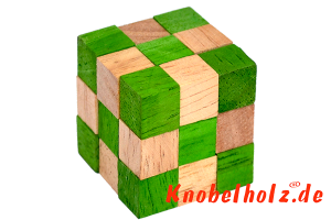 Snake Cube Schlangenwürfel Grün 3D Puzzle für einen Spieler in den Maßen 4,5 x 4,5 x 4,5 cm, samanea wooden puzzle brain teaser