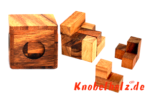 Soma Würfel small Holzpuzzle tricky mit 7 Teilen Wooden IQ Game, Geduld Puzzle, Denkspiel in den Maßen 5,6 x 5,6 x 5,8 cm, samanea brain teaser