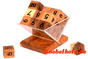 Sudoku 3D Cube Puzzle, Knobelspiel ein Zahlenwürfel Puzzle aus Holz mit den Maßen 12,0 x 9,0 x 14,0 cm samanea wooden brain teaser
