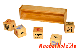 Würfelpoker ein Spiel für 2 oder mehr Spieler aus Monkey Pod Holz mit den Maßen 3,0 x 11,0 x 2,3 cm
