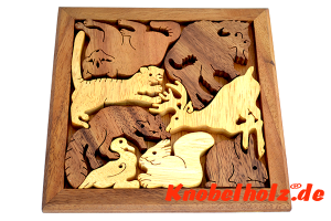 Kinder Zoo Puzzle aus Holztieren Holzpuzzle mit Tieren aus Holz, Kinder Puzzle, Geduld Puzzle, Denkspiel in den Maßen 18,0 x 18,0 x 2,0 cm, samanea brain teaser puzzle