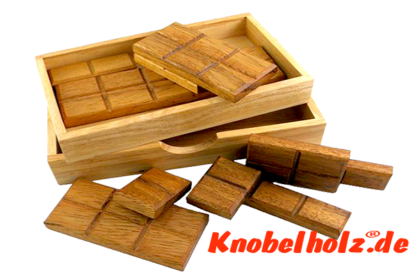 Schokoladen Trick Puzzle Schoko Knobelspiel in Holzbox mit den Maßen 13,0 x 12,0 x 3,0 cm samanea wooden brain teaser