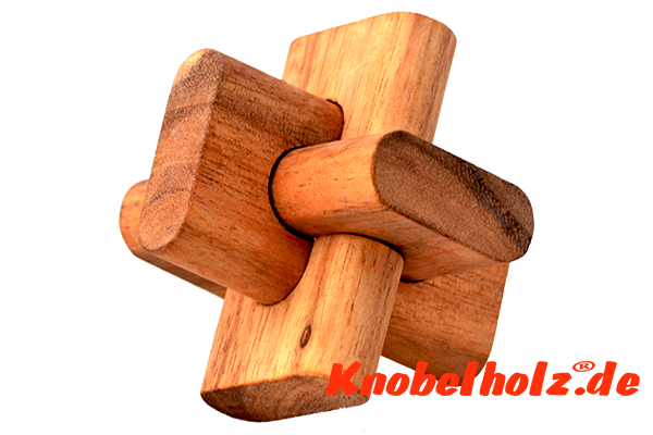 Seemanns Holzknoten 2 Holzpuzzle CCO tricky mit 3 Teilen Wooden IQ Puzzle, Geduld Puzzle, Denkspiel in den Maßen 8,5 x 8,5 x 8,5 cm, samanea brain teaser puzzle