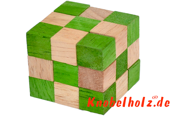Snake Cube Schlangenwürfel medium grün 3D Puzzle für eine Person in den Maßen 6,0 x 6,0 x 6,0 cm, samanea wooden puzzle brain teaser