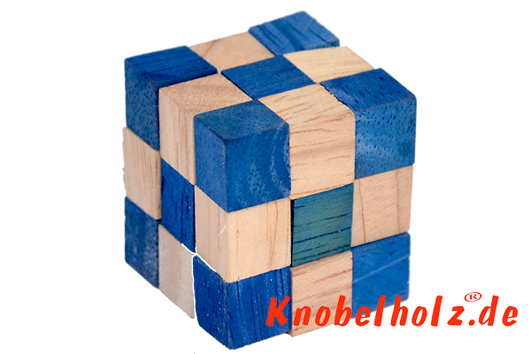 Snake Cube Schlangenwürfel Blau 3D Puzzle für einen Spieler in den Maßen 4,5 x 4,5 x 4,5 cm, samanea wooden puzzle brain teaser