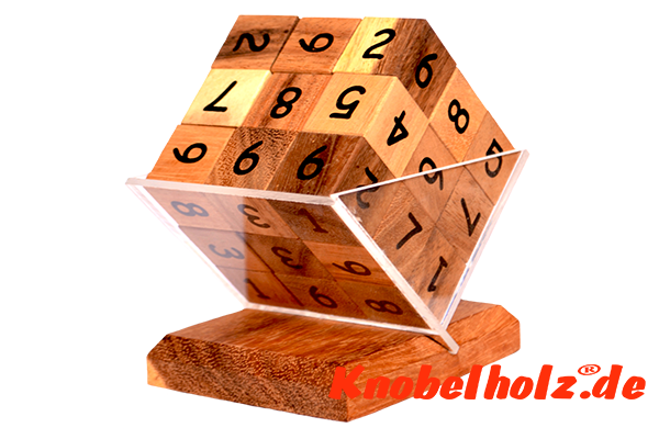 Sudoku 3D Cube Puzzle, Knobelspiel ein Zahlen Puzzle aus Holz mit den Maßen 12,0 x 9,0 x 14,0 cm samanea wooden brain teaser